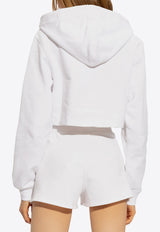 Moschino Teddy Bear Print Zip-Up Cropped Hoodie White 241E V1706 0528-1001