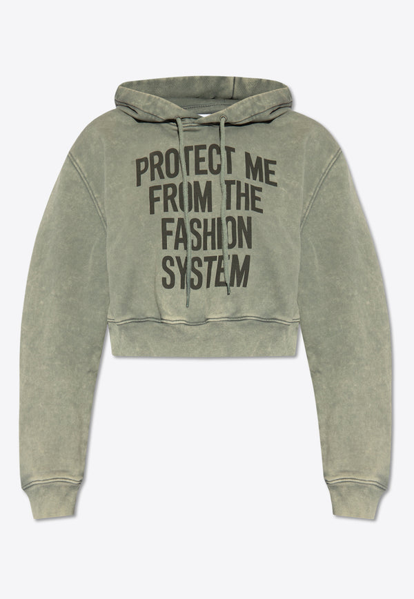 Moschino Slogan Print Cropped Hoodie Gray 241D A1709 0428-1888