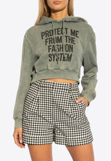 Moschino Slogan Print Cropped Hoodie Gray 241D A1709 0428-1888