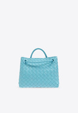 Bottega Veneta Small Andiamo Intrecciato Leather Top Handle Bag Blue 766014 VCPP1-4811