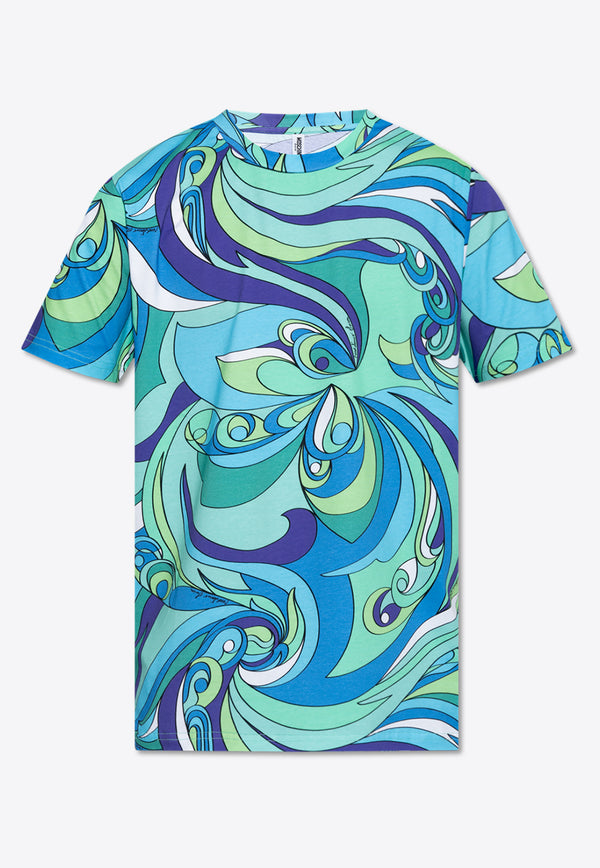 Moschino Abstract Print Crewneck T-shirt Blue 241V3 A0711 9415-1366