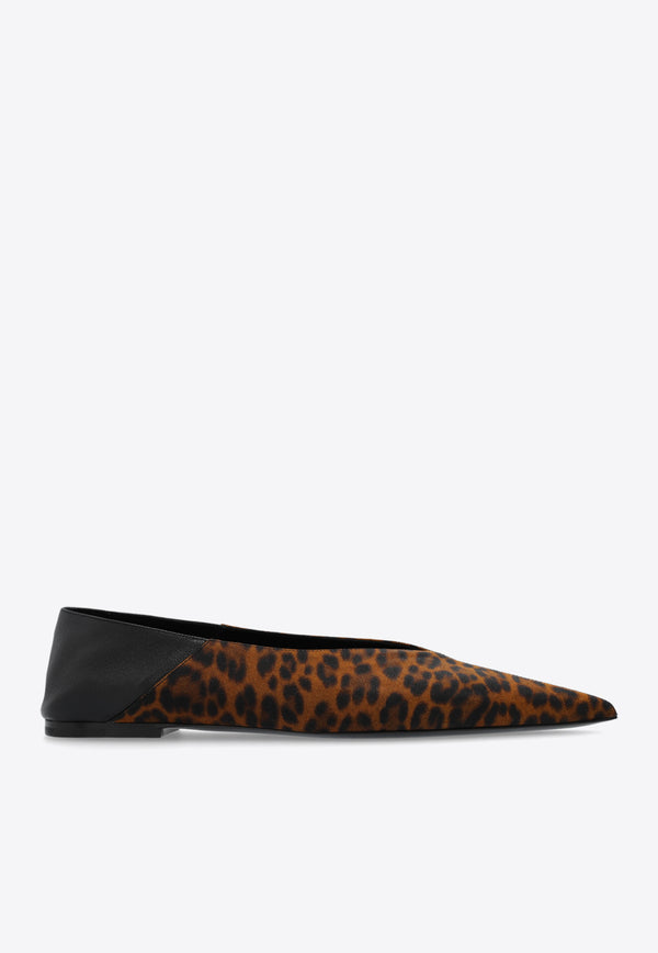 Saint Laurent Nour Leopard Grosgrain Pointed-Toe Flats Brown 776050 AAC9R-2038