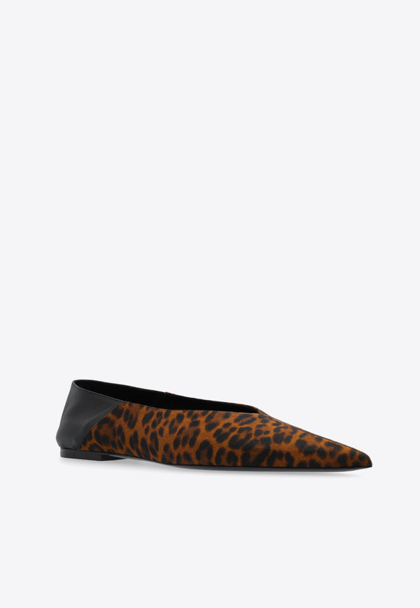Saint Laurent Nour Leopard Grosgrain Pointed-Toe Flats Brown 776050 AAC9R-2038