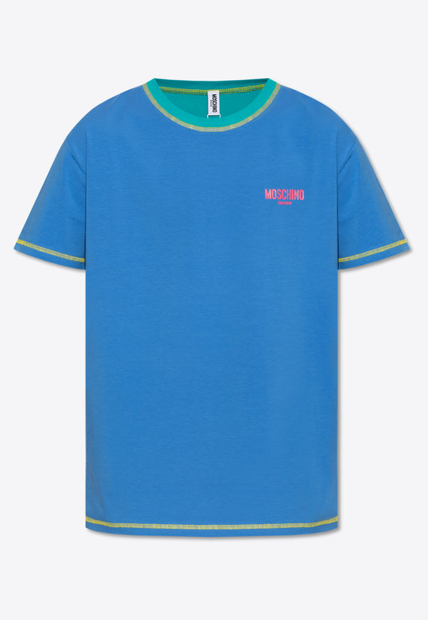 Moschino Logo Print Crewneck T-shirt Blue 241V3 A0704 9408-1318