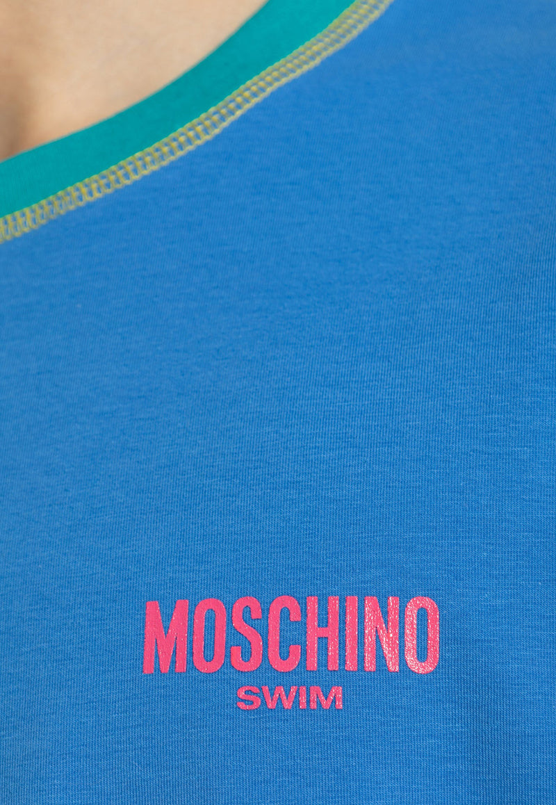 Moschino Logo Print Crewneck T-shirt Blue 241V3 A0704 9408-1318