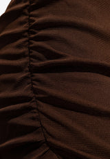 Saint Laurent Ruched Mini Tulle Dress Brown 779419 Y4C07-2360