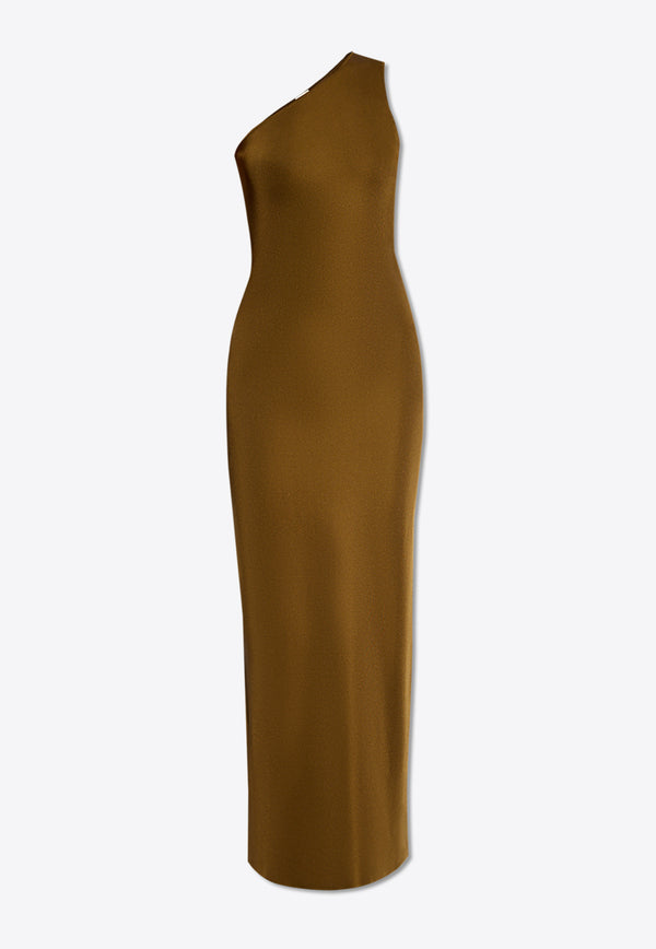Saint Laurent One-Shoulder Silk Maxi Dress Green 779959 Y76NI-3250