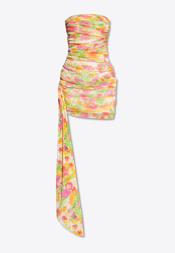 Saint Laurent Ruched Floral Strapless Dress Multicolor 780240 Y4I58-9028
