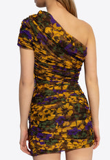 Saint Laurent One-Shoulder Mini Floral Tulle Dress Multicolor 781340 Y4I25-1056