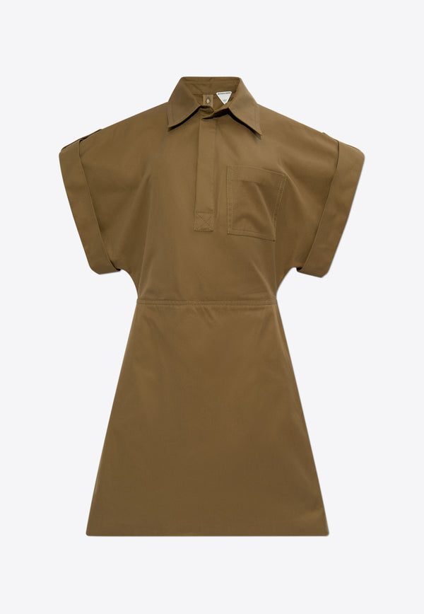 Bottega Veneta Short-Sleeved Mini Shirt Dress Green 769350 VKUM0-9766