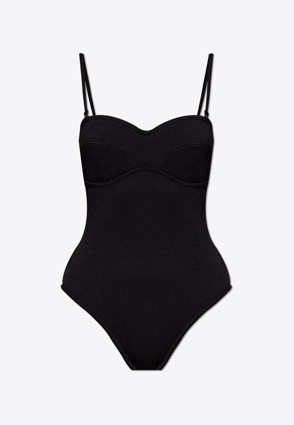 Bottega Veneta Textured Bustier One-Piece Swimsuit Black 782623 V40F0-1000