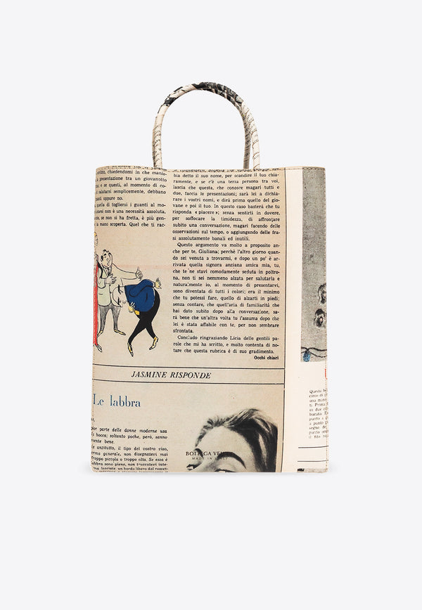 Bottega Veneta The Small Brown Tote Bag in Newspaper Print Leather Multicolor 785766 V42F0-2642