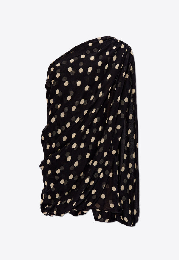 Stella McCartney One-Shoulder Polka Dot Silk Mini Dress Black 6A0386 3DS250-1028