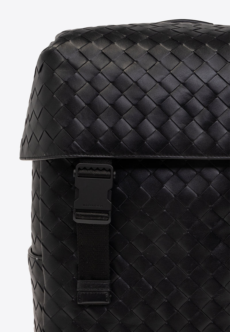 Bottega Veneta Intrecciato Leather Flap Backpack Black 766580 V2HL2-8966