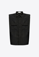 Saint Laurent Saharienne Safari Sleeveless Shirt
 Black 766883 Y6D38-1000