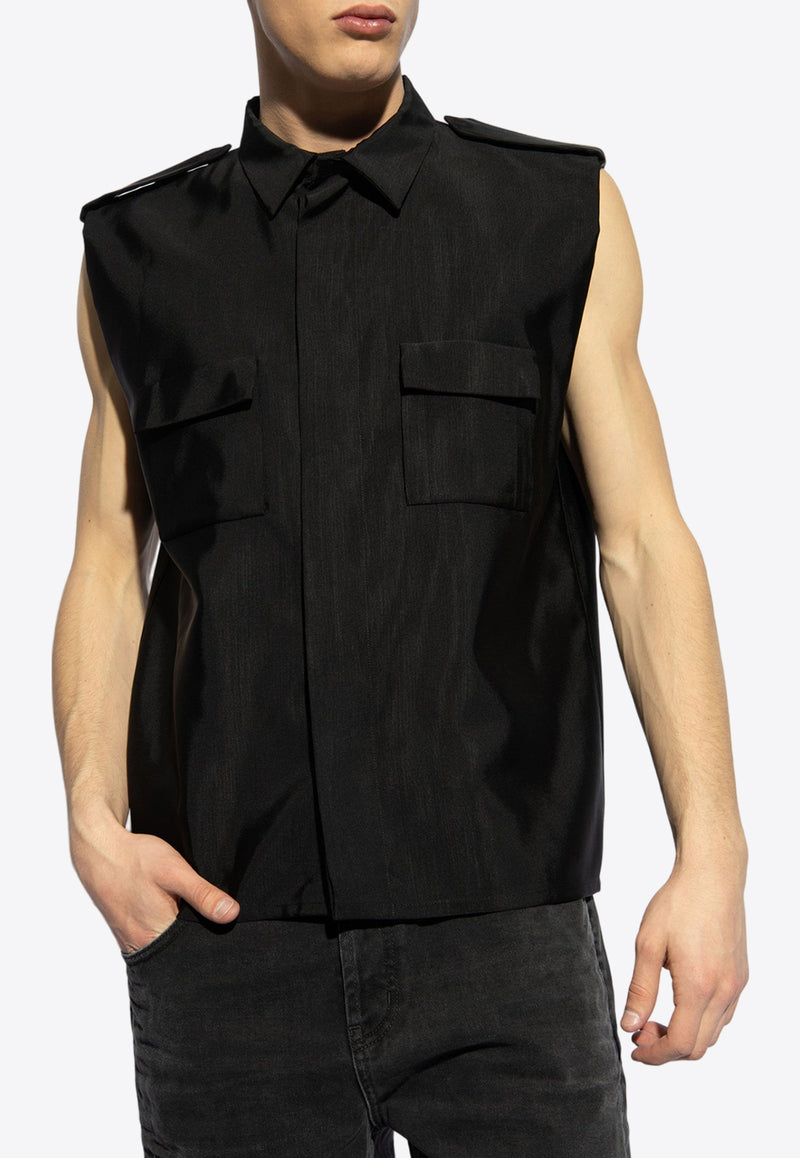 Saint Laurent Saharienne Safari Sleeveless Shirt
 Black 766883 Y6D38-1000