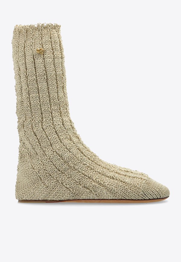 Bottega Veneta Domenica Sock-Like Leather Boots Sea Salt 765130 V3H60-9031