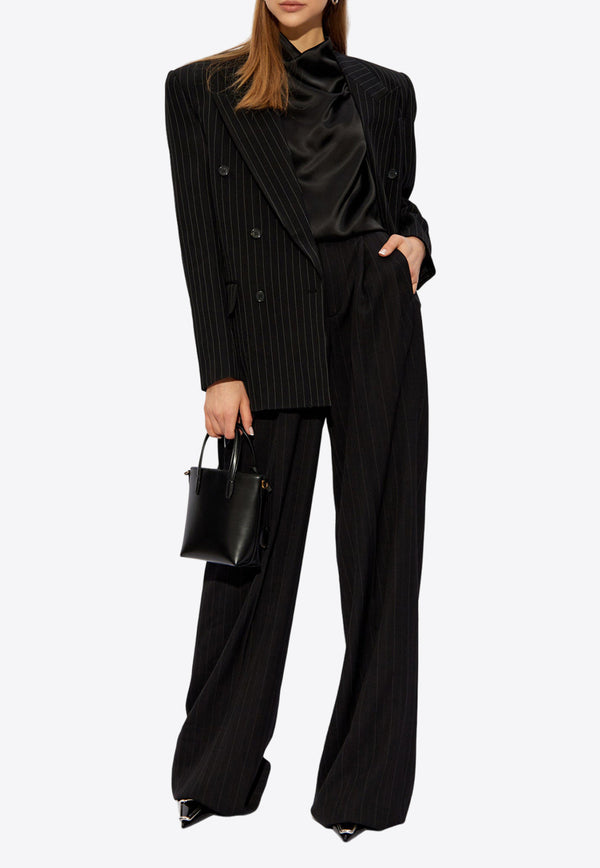 Saint Laurent Pinstriped Wide-Leg Pants Black 775096 Y5I03-1071