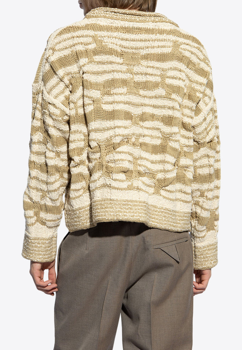 Bottega Veneta Distorted Stripe Knitted Sweater Cream 786037 V3WG0-4901