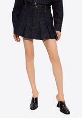 Bottega Veneta Pleated Denim Mini Skirt Navy 789292 V0W20-4245
