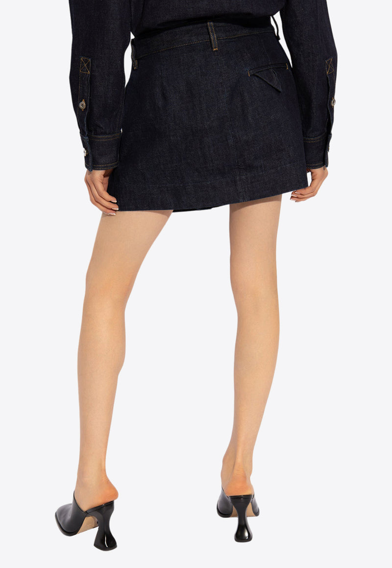 Bottega Veneta Pleated Denim Mini Skirt Navy 789292 V0W20-4245