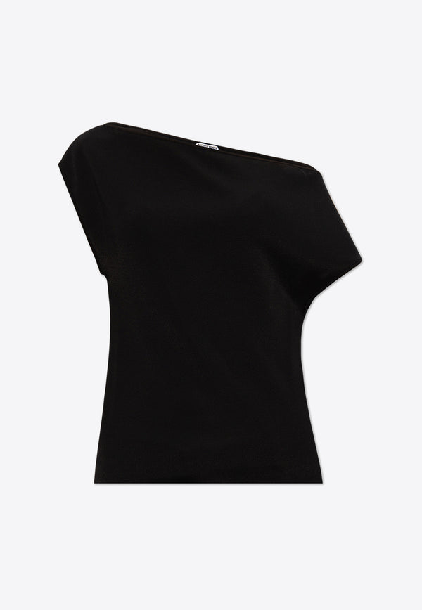 Bottega Veneta One-Shoulder Viscose Fluid Knitted Top Black 789388 V49V0-1000