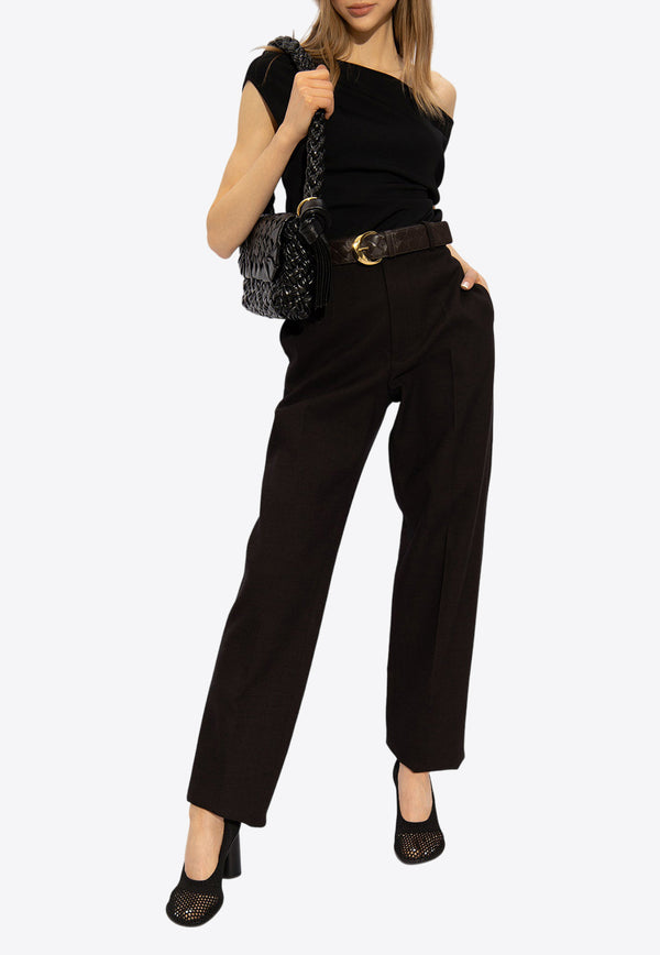 Bottega Veneta One-Shoulder Viscose Fluid Knitted Top Black 789388 V49V0-1000