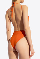 Saint Laurent Backless V-neck One-Piece Swimsuit Orange 777741 Y601V-6550