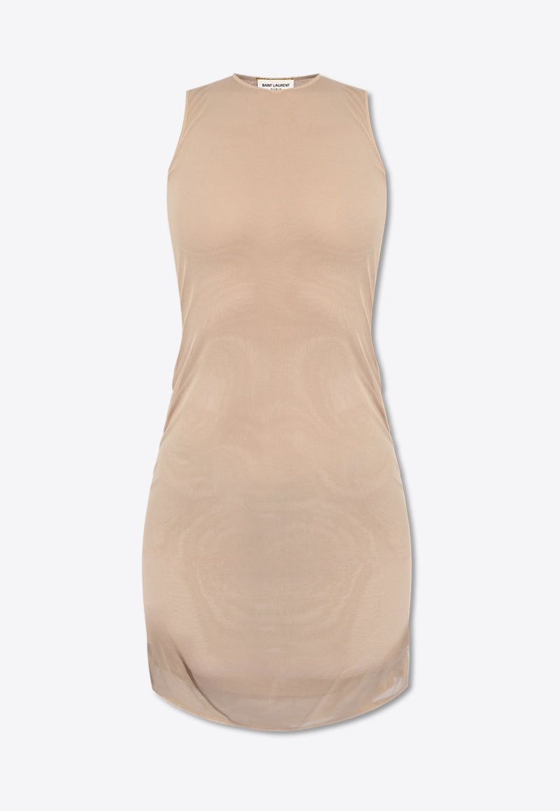 Saint Laurent Rushed-Detail Mini Dress Beige 779419 Y4C07-9749