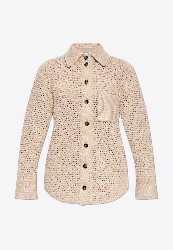 Bottega Veneta Crochet Knit Shirt Sweater Beige 782284 V3WM0-9227