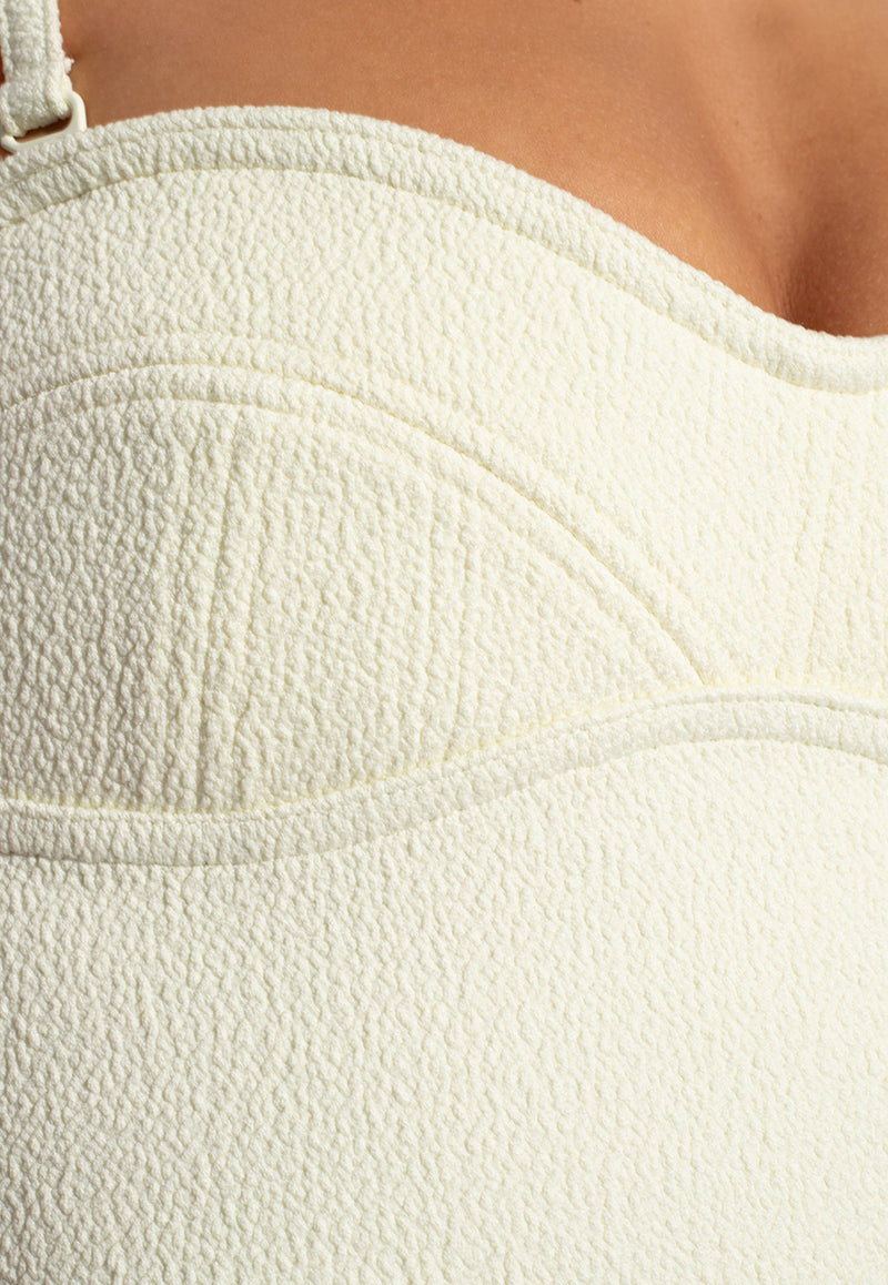 Bottega Veneta Textured Nylon Bustier Bodysuit Cream 782623 V40F0-9204