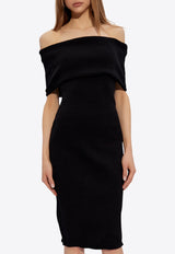Bottega Veneta Textured Nylon Off-Shoulder Dress Black 791315 V40F0-1000