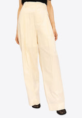 Bottega Veneta Silk Blend Pleated Pants Yellow 793118 V3YS0-7098