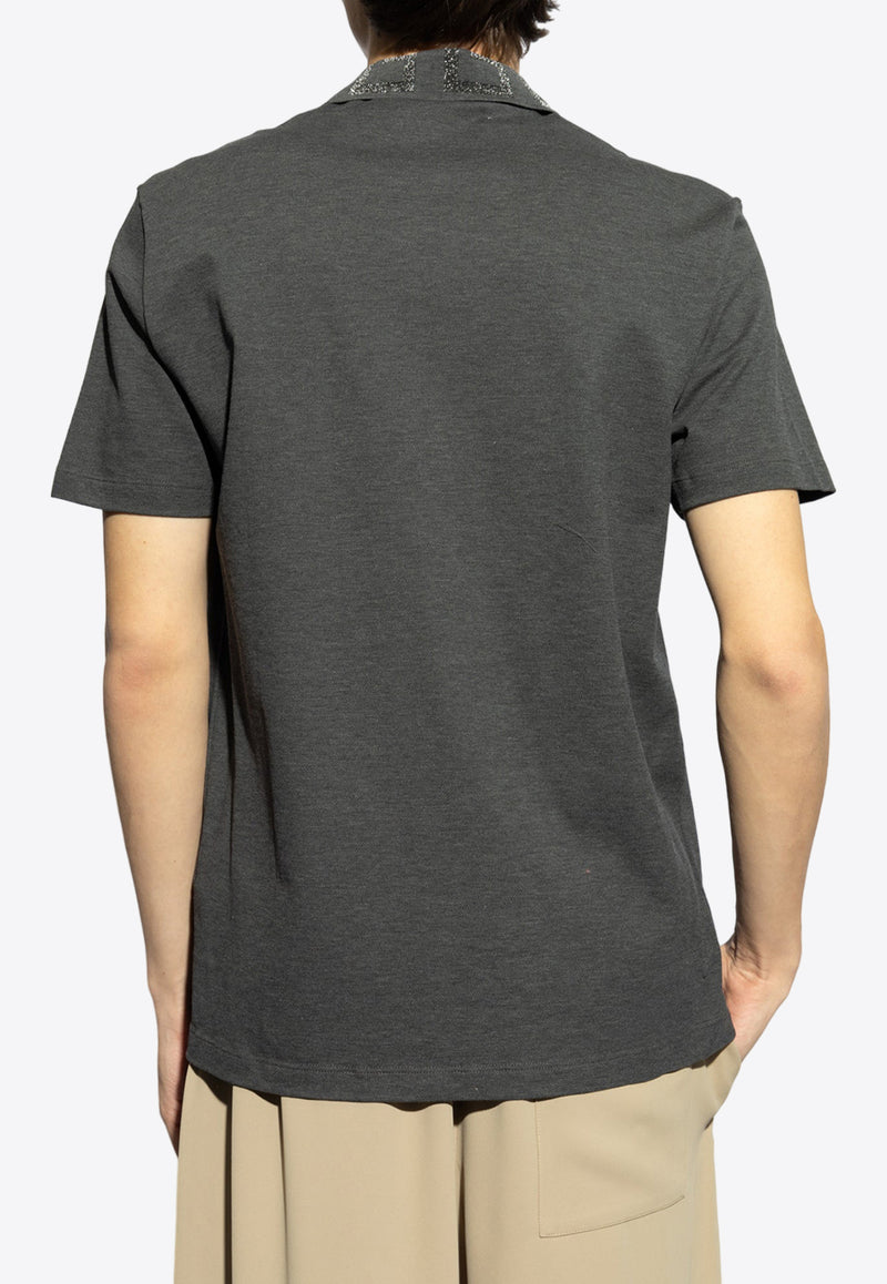 Versace Greca-Collar Polo T-shirt Gray A87402 1A01552-1E880
