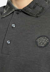 Versace Greca-Collar Polo T-shirt Gray A87402 1A01552-1E880