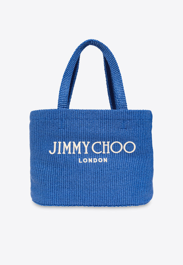 Jimmy Choo East-West Embroidered Beach Tote Bag Blue BEACH TOTE E W JYN-SKY LATTE