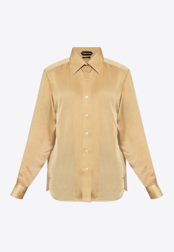 Tom Ford Pleated Plastron Silk Shirt CA3269 FAX1190-JB569