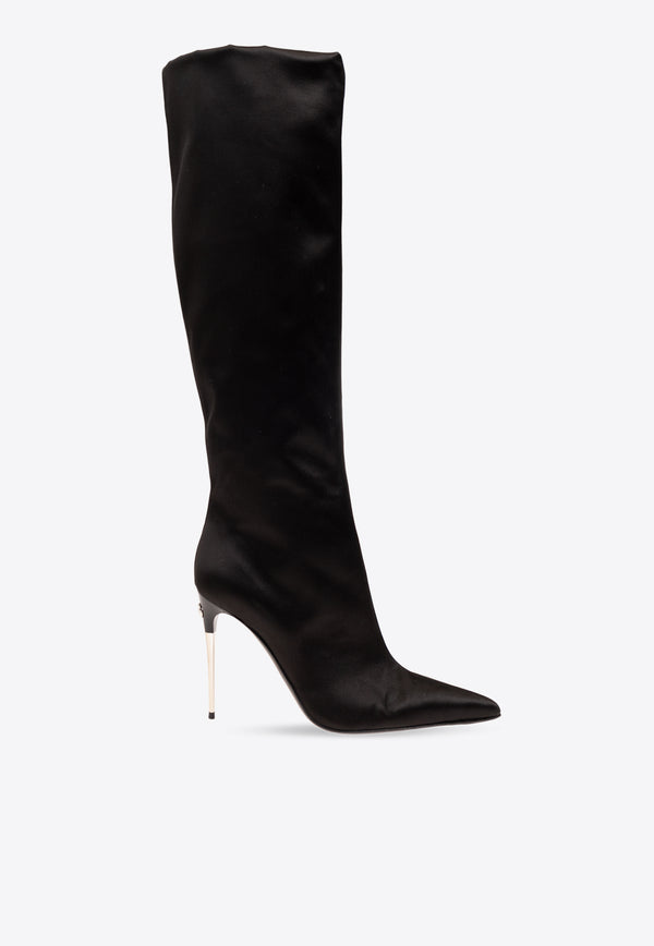 Dolce & Gabbana Lollo 105 Knee-High Satin Boots Black CU1126 A7630-80999