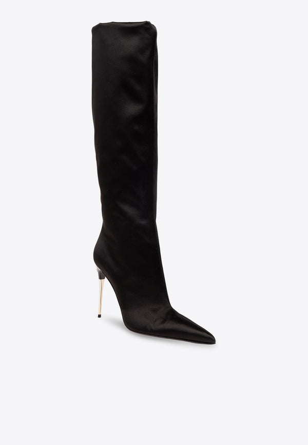 Dolce & Gabbana Lollo 105 Knee-High Satin Boots Black CU1126 A7630-80999