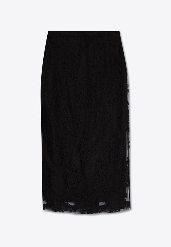 Dolce & Gabbana Floral-Lace Sheer Midi Skirt Black F4CSJT HLMO7-N0000
