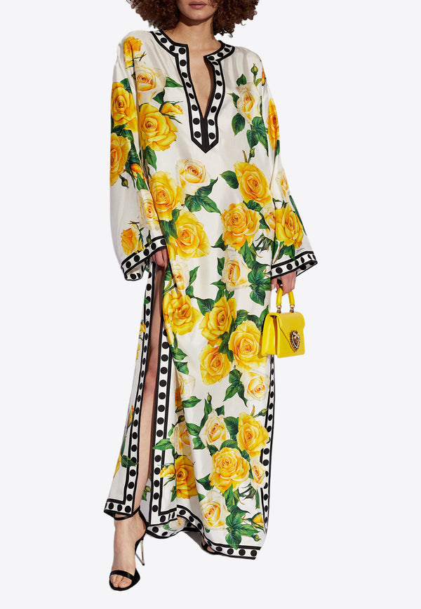 Dolce & Gabbana Rose Print Silk Maxi Kaftan Dress Multicolor F6ARJT GDA9D-HA3VO