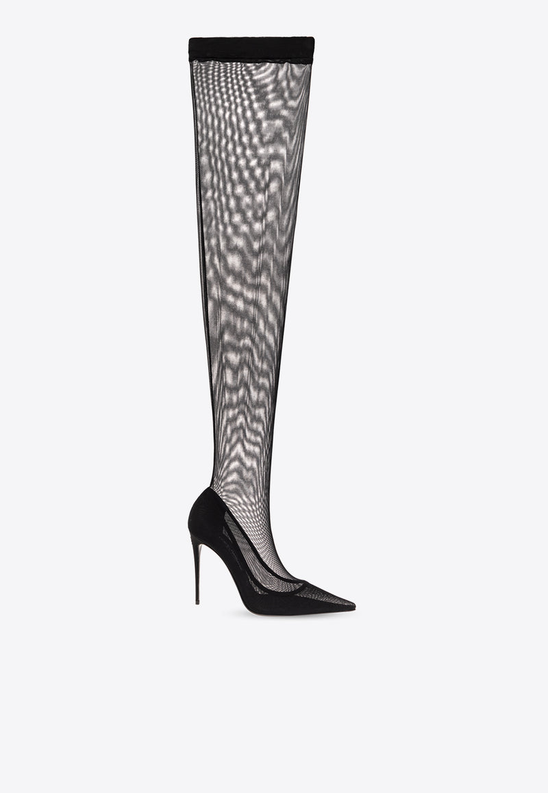 Dolce & Gabbana X Kim Lollo 105 Thigh-High Tulle Boots Black CU1128 AL786-80999