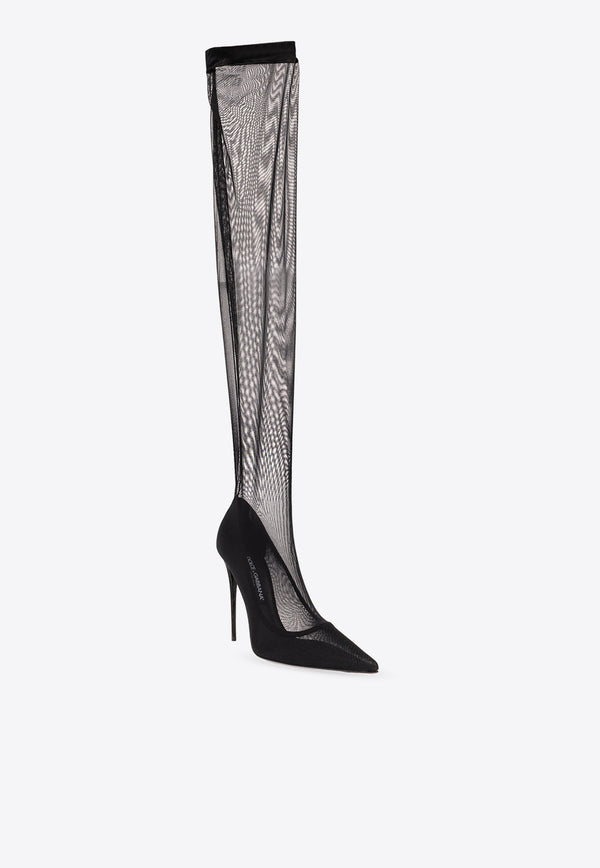 Dolce & Gabbana X Kim Lollo 105 Thigh-High Tulle Boots Black CU1128 AL786-80999