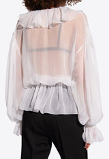 Dolce & Gabbana Semi-Sheer Ruffled Silk Blouse White F79FGT FU1AT-W0800