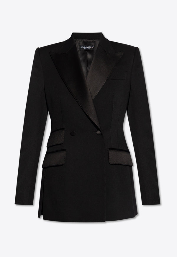 Dolce & Gabbana Double-Breasted Wool Blend Tuxedo Blazer Black F29ZMT FU28J-N0000