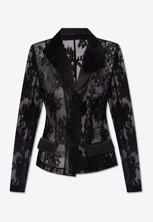 Dolce & Gabbana Double-Breasted Sheer Lace Blazer Black F27AJT HLMO7-N0000