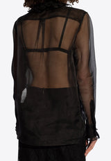 Dolce & Gabbana Ruffled Yoke Semi-Sheer Silk Shirt Black F5S10T FU1BU-N0000
