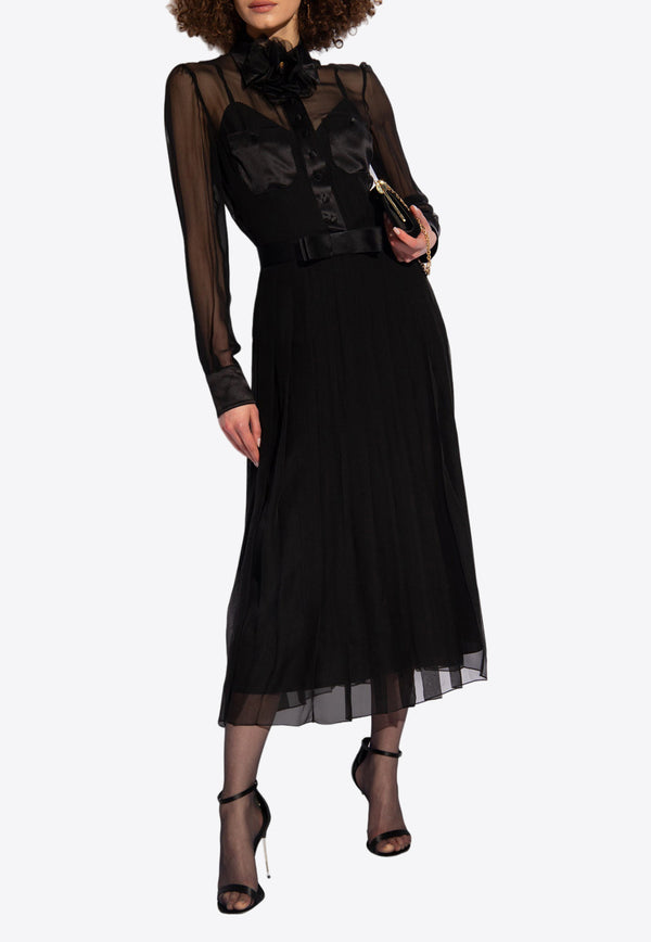 Dolce & Gabbana Floral Appliqué Semi-Sheer Midi Dress Black F6IAJT FU1AT-N0000