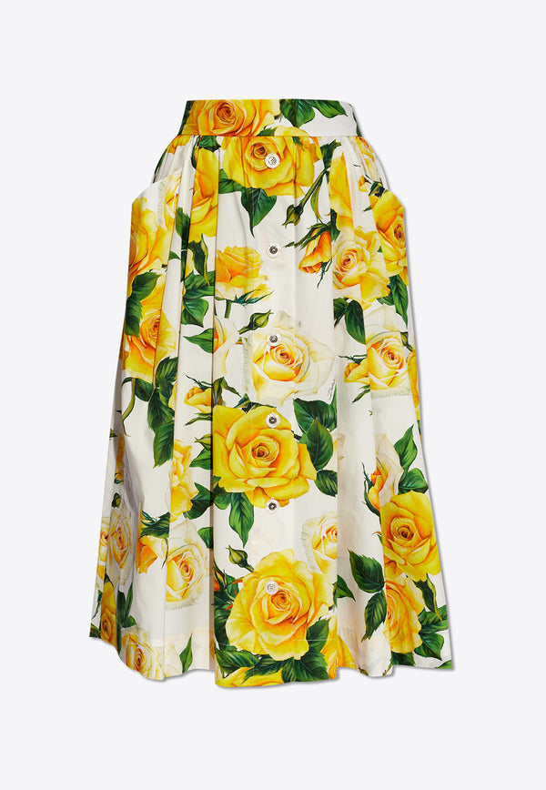 Dolce & Gabbana Rose Print Pleated Midi Skirt Multicolor F4CFET HS5NO-HA3VO