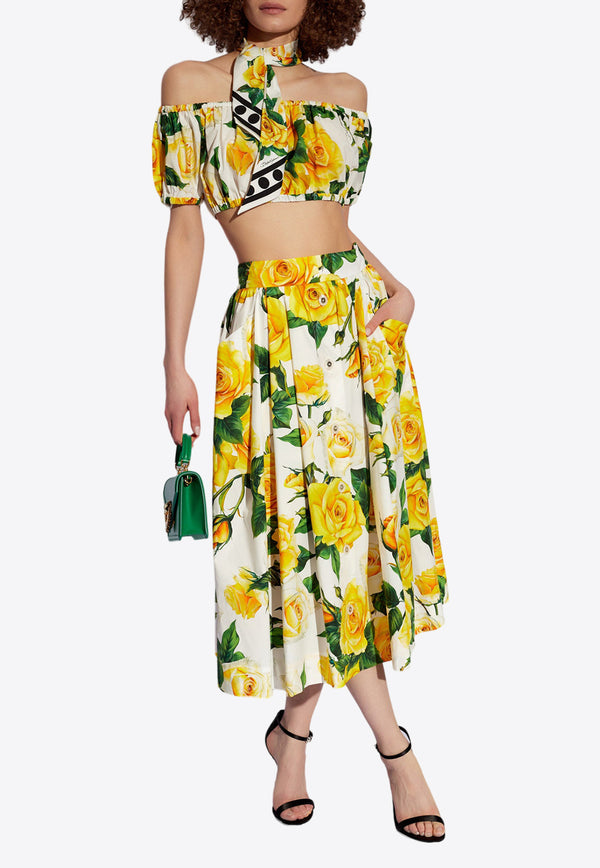 Dolce & Gabbana Rose Print Pleated Midi Skirt Multicolor F4CFET HS5NO-HA3VO